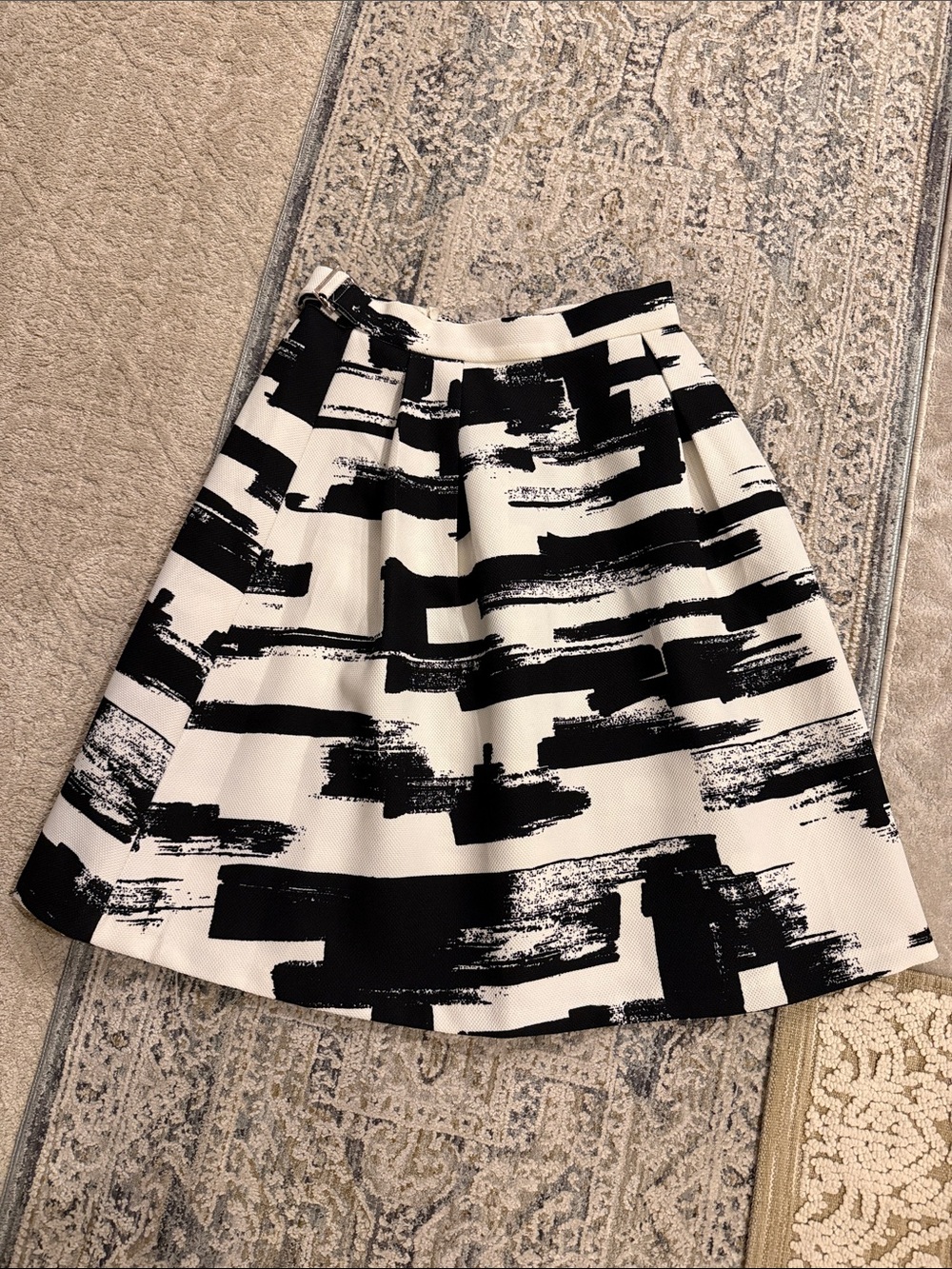 Abstract Brushstroke A-Line Skirt in Black & White